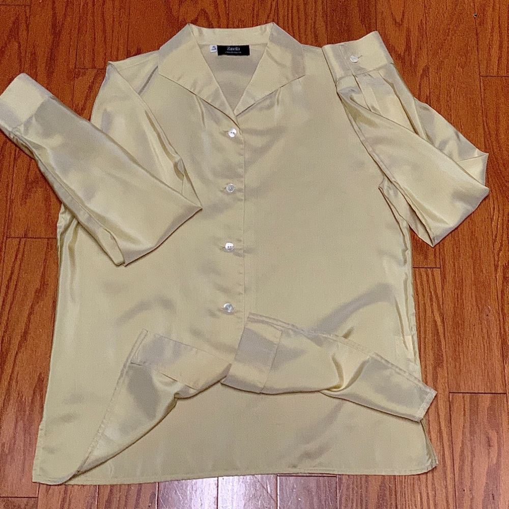 Women’s 8 Zanella Platinum 100% Silk Button Down Shirt Top Blouse